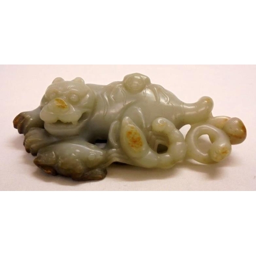 244 - Chinese White & Russet Jade Carving 5 Animals incl. recumbent cat, frog, scorpion, snake & spider, a... 