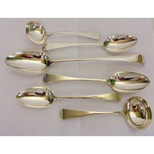 251 - Pair Georgian Old English Pattern Silver Sauce Ladles, 3 Georgian Silver Serving Spoons & Georgian S... 