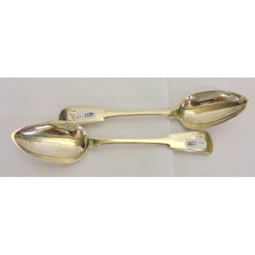 254 - Pair C19th Scottish Provincial Silver Fiddle Pattern Serving Spoons, Aberdeen, makers mark W.W (2)