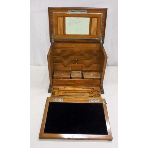 9 - C19th Olive Wood Writing Box with bright nickel plated mounts, hinged cover, detachable aide memoir,... 