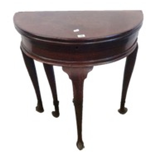 10 - C18th Georgian Mahogany Fold-Over Demi-Lune Tea Table with lockable compartment under, on pointed to... 