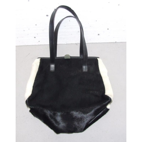 601 - DKNY Black Patent Faux? Leather Shoulder Bag with white trim marked DKNY, Guess Faux Leather Black H... 