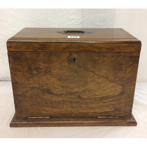 228 - Late C19th Olive Wood Stationary Cabinet, hinged cover enclosing staged pigeon holes, pen scoop, pai... 