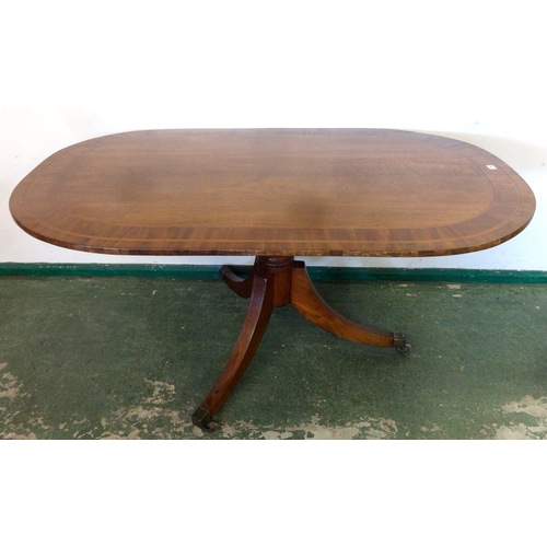 14 - Georgian Oval Mahogany Snap Top Breakfast Table with turned centre column on 3 sabre supports with b... 