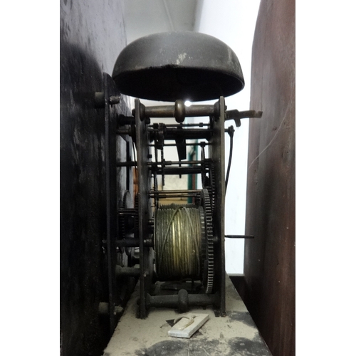 151 - Late C18th Mahogany Longcase Clock on shaped plinth base, trunk with cross banded dome topped door, ... 