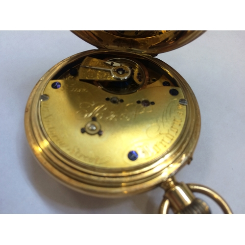 221 - 18ct Gold Gents Half Hunter Pocket Watch, outer face with blue Roman numerals, white enamelled dial,... 