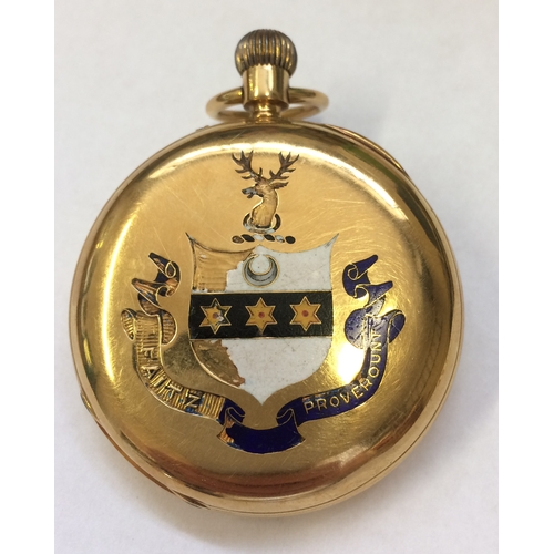 221 - 18ct Gold Gents Half Hunter Pocket Watch, outer face with blue Roman numerals, white enamelled dial,... 