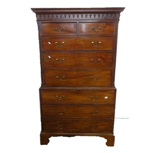 21 - C18th Mahogany Chest on Chest, lower section with 3 long graduated cock beaded drawers with swan nec... 