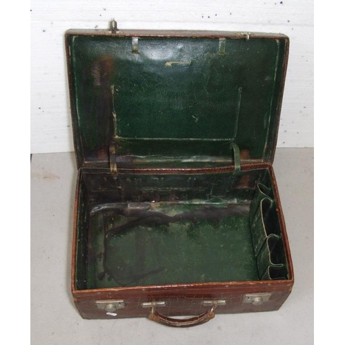 521 - Vintage Crocodile Leather Travelling Case (no interior fittings) initialled L. R. B with green leath... 