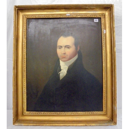 197 - Early C19th Oil on Board Portrait marked to reverse 'Painted By James Mc Gibbon of Campsie Scotland'... 