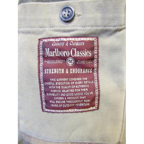 522 - Mens Marlboro Classics Beige Denim Jacket with leather collar & tartan wool lining XXL