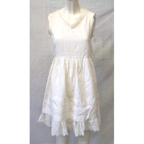 517 - Ladies Vintage Hand Made Pink Dress, Cream Satin Petticoat?, cotton lace trimmed petticoat, white co... 