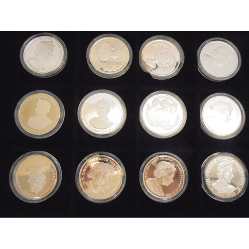 247 - 12 Silver Commemorative Coins HM Queen Elizabeth Queen Mother dated 2002 incl. Turks & Caicos island... 