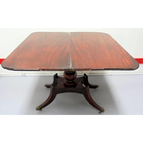 11 - C19th Mahogany Tea Table with wide rosewood cross banding, bead mouldings, swivel top with compartme... 