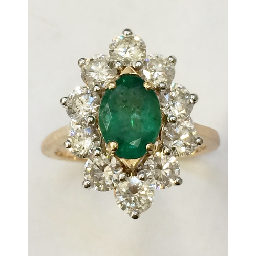 218 - Emerald & Diamond Cocktail Ring set 18ct. Gold, 1.91 carat diamonds VS colourless stones