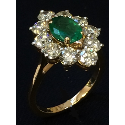 218 - Emerald & Diamond Cocktail Ring set 18ct. Gold, 1.91 carat diamonds VS colourless stones