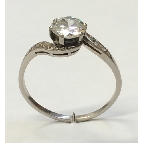 206 - Ladies Platinum Solitaire Diamond Ring approx. 1ct with bifurcated shoulders each set with 7 rose cu... 