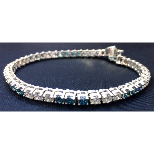 266 - Diamond Tennis Bracelet stamped 14ct with 5 carats of blue & white diamonds