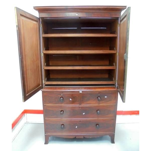 21 - Early C19th Mahogany Linen Press, lower section with 2 long & 2 short drawers, on splayed bracket su... 