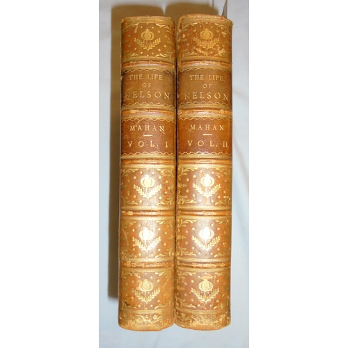 260 - Books: 2 Volumes 'The Life of Nelson' by Captain Mahan, leather bound, London Sampson Lowe, Marston ... 