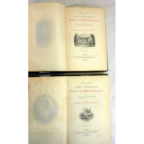 261 - Books: 2 Vols 'Life of Marlborough' by Wolsey, print by Richard Bentley & Son 1894, half leather bou... 