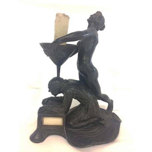 242 - Early C20th German Spelter Candle/Match Holder modelled as gentleman kneeling on lily pad over a che... 