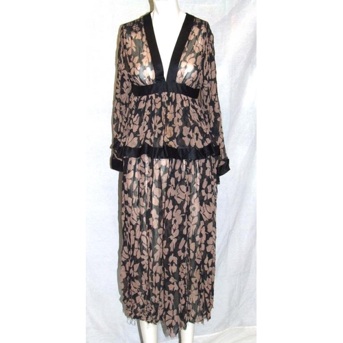 527 - Ladies Vintage Clothing: Wallis brown/black chiffon dress, Fashion Mouse 70s Victorian style maxi dr... 