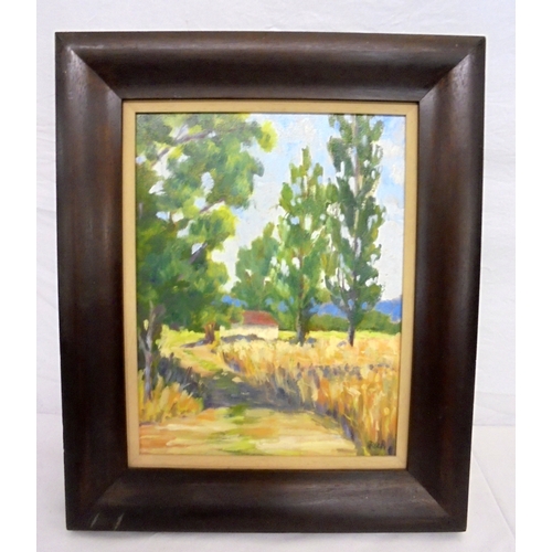 186 - C20th Oil on Canvas 'Corn & Blue Mountains' by Alex Roch, in wooden frame with wood slip, approx. 10... 