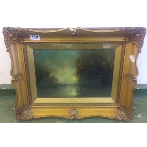 178 - F/g C19th Oil on Canvas 'The Dart, Sunset' by T Wood, in swept gilt frame with gilt slip, approx. 12... 