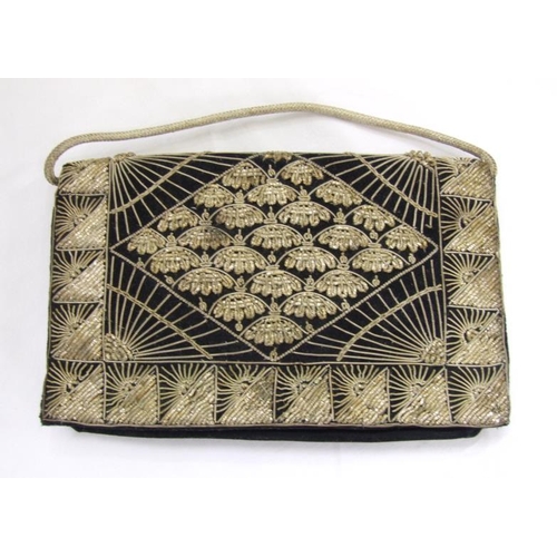 541 - Ladies Cream/Gold Brocade Evening Bag with diamante detail, Black Velvet Evening Bag with gold embro... 