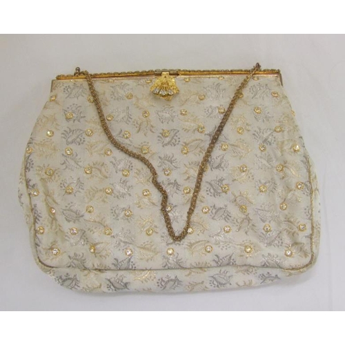 541 - Ladies Cream/Gold Brocade Evening Bag with diamante detail, Black Velvet Evening Bag with gold embro... 