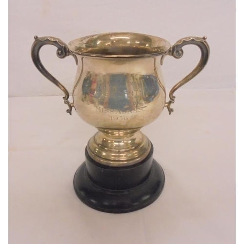 277 - 2-Handled Silver Trophy Cup with baluster shaped mug & 2 scroll handles, engraved & dated 1936 KCS P... 