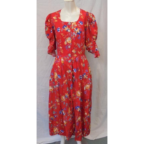 543 - Ladies Vintage Dresses: Richard Shops blue floral maxi, pink/yellow floral mini, Sixth Sense red flo... 