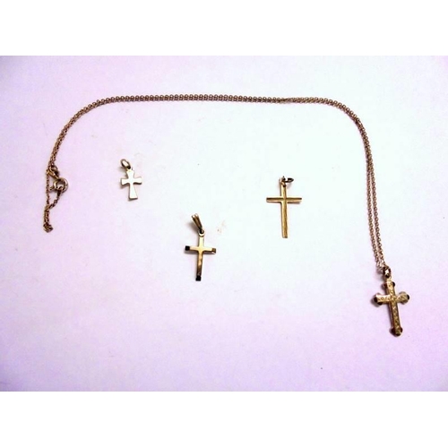 414 - 4 Silver Cross Pendants, 1 on chain