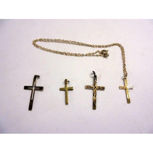 415 - 4 Silver Cross Pendants, 1 on chain