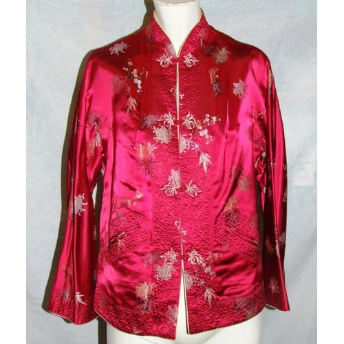 535 - Ladies Oriental Style Reversible Satin Jacket Red/Cream