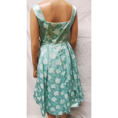 539 - Ladies Vintage 1950s Cocktail Dress, turquoise satin brocade with stiffened underskirt, labelled Cha... 