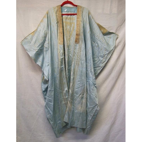 553 - Vintage Middle Eastern Bisht/Cloak pale blue silk with metallic gold thread embroidered detail