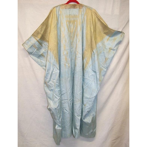 553 - Vintage Middle Eastern Bisht/Cloak pale blue silk with metallic gold thread embroidered detail