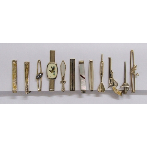 427 - 12 Nippy Clip Vintage Tie Clips incl. gun, Mother of Pearl, sword, duck, etc.