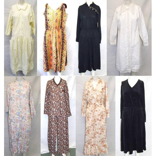 507 - Ladies Vintage Dresses incl. yellow/white stripe cotton, white shirt dress with organza collar & tri... 