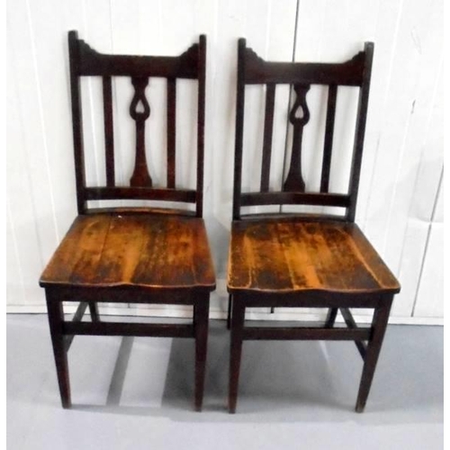 58 - Pair Art Nouveau Style Side Chairs with pierced centre splats, shaped top rails & seats on square ta... 