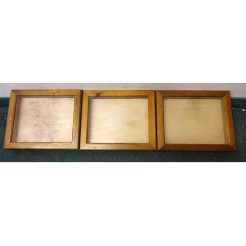 87 - 3 Pine Framed Hinged Glazed Look Down/Wall Mounting Cabinets, each 10