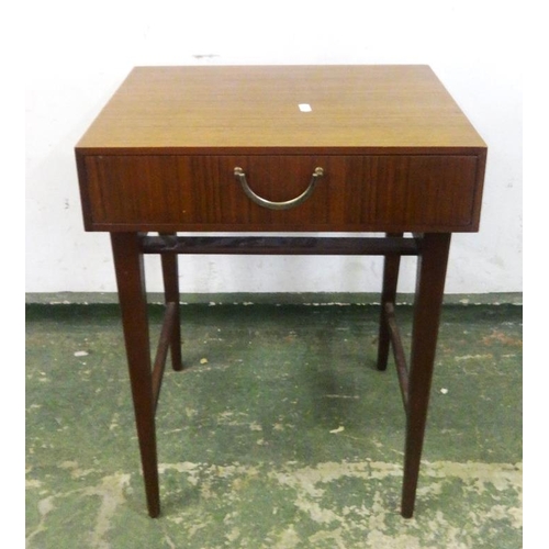 1 - 1960s Retro Bedside Table on square tapering chamfered supports with stretchers, single frieze drawe... 