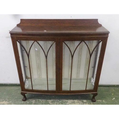 11 - Oak Bow Fronted 2 Door Display Cabinet with arched glazing bars, on cabriole ball & claw supports, g... 