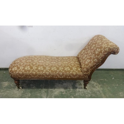 21 - Victorian Chaise Longue on bold turned supports with brass & ceramic cup castors