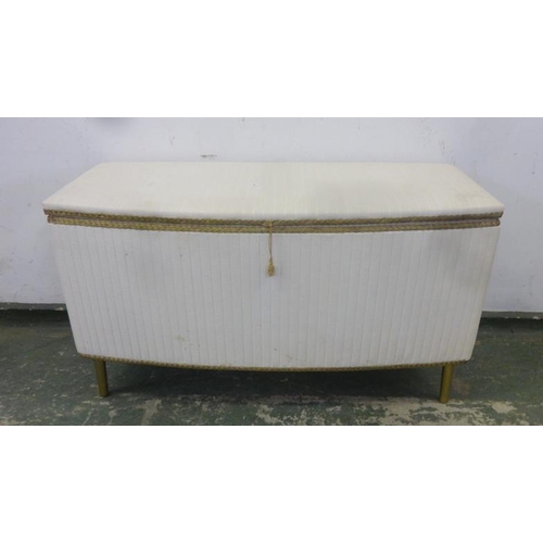 8 - Bow Fronted Cloth Covered Retro Ottoman on gilt turned supports