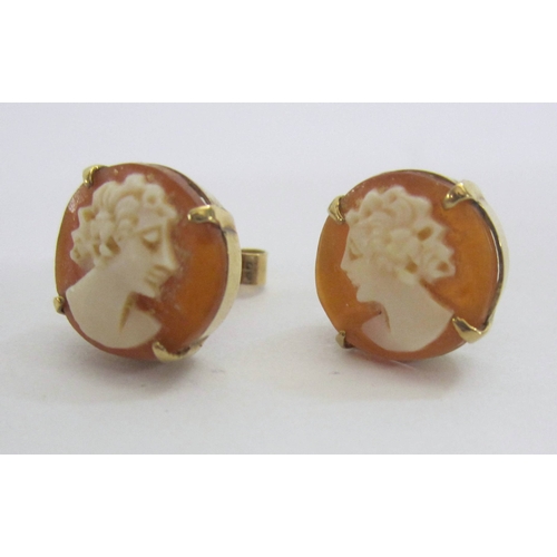 452 - Pair 9ct. Gold Stud Cameo Earrings