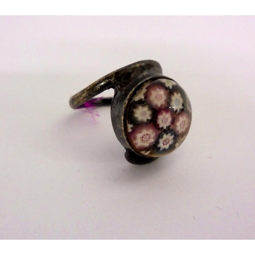 513 - Millefiori Glass & Silver Off Set Ring