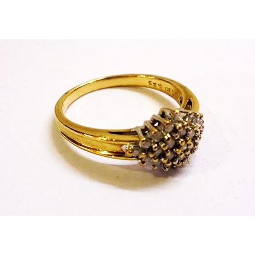 444 - Yellow Gold Diamond Cluster Ring, size P